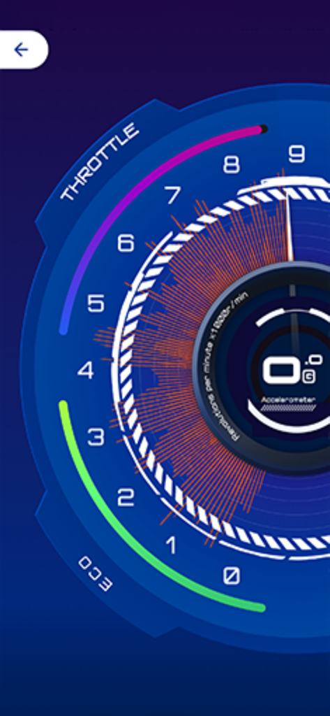 Digital motorcycle dashboard with RPM gauge and accelerometer on Yamaha Y-Connect app