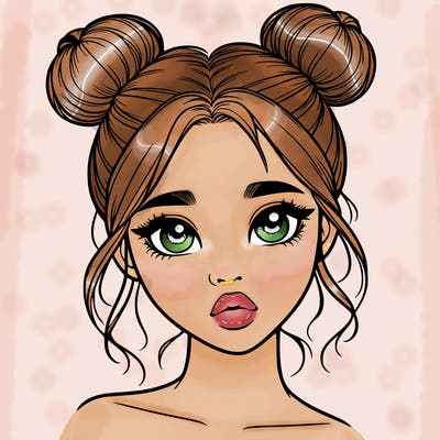 realistic girl with two buns on her head