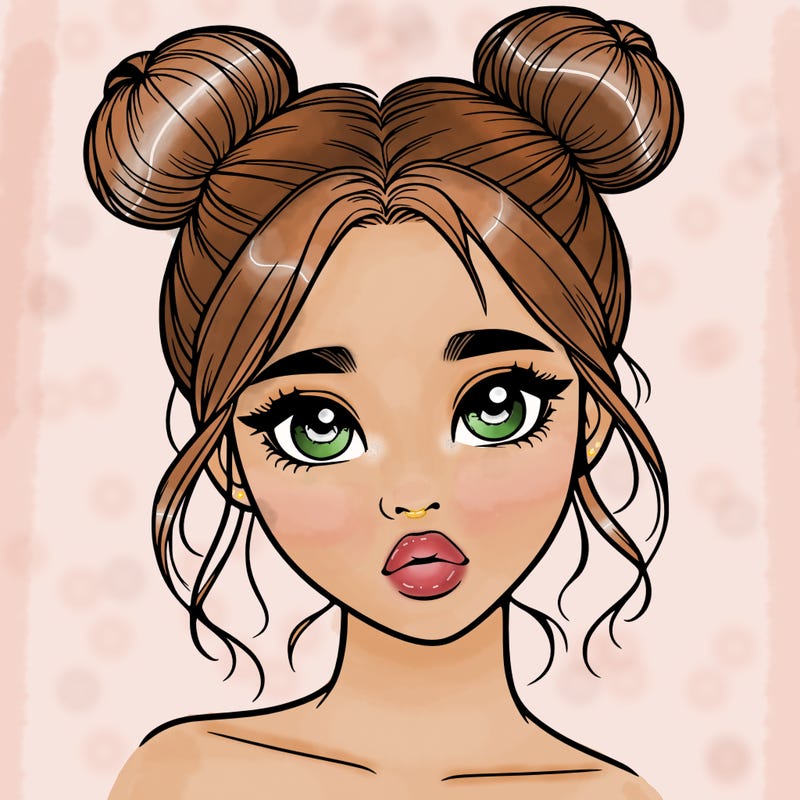 realistic girl with two buns on her head