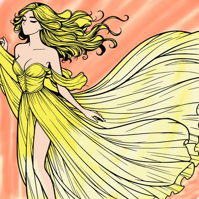 realistic woman in dress flowing the the wind