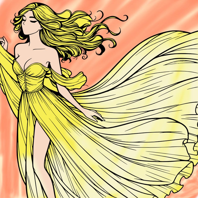 realistic woman in dress flowing the the wind