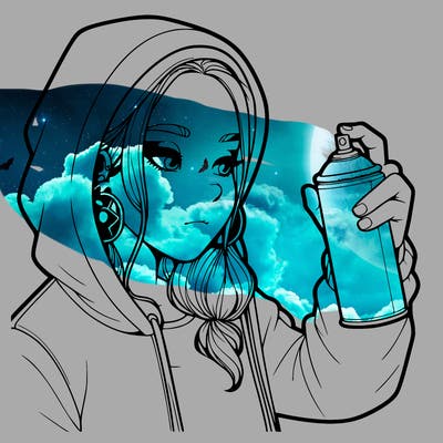 a realistic girl, spray painting