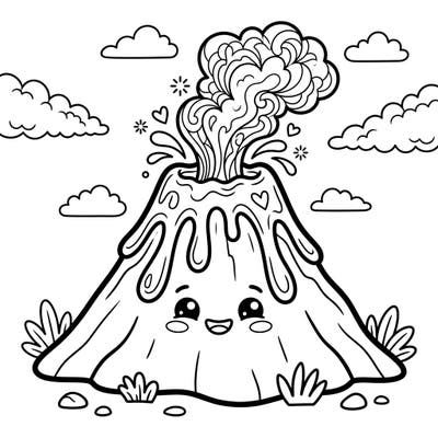 Get ready for an explosion of cuteness with our Kawaii Volcano coloring page! Designed especially for teens, this charming illustration features a friendly, erupting volcano amidst puffy clouds, offering a delightful and engaging coloring experience.