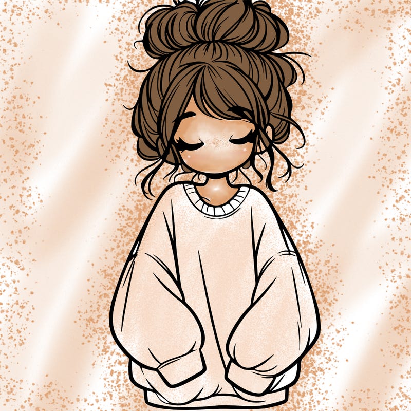 girl with baggy sweatshirt and messy bun