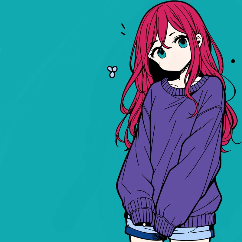 manga teen girl  in a sweater and baggy pants
