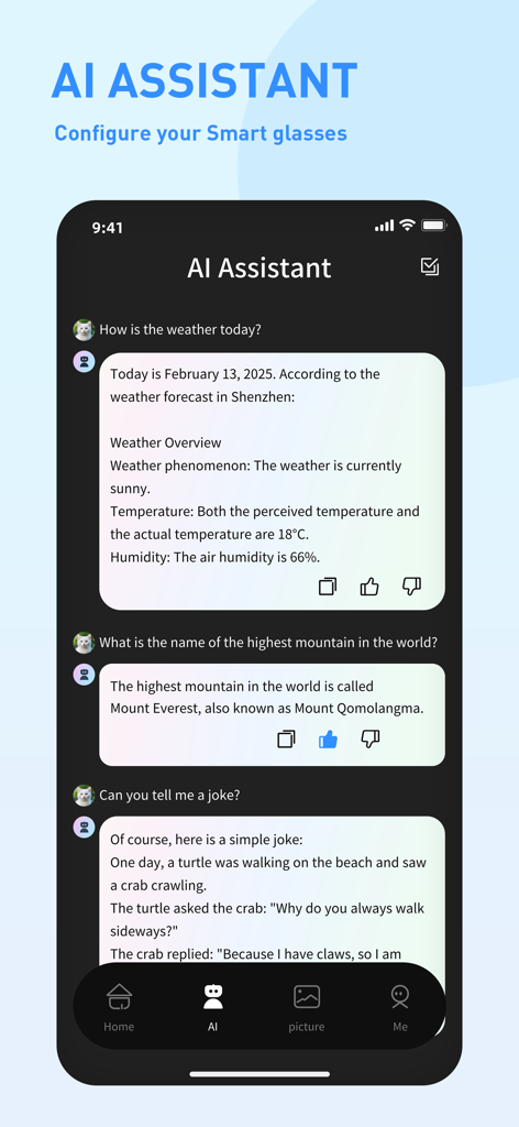 HeyCyan - AI Assistant chat interface on the HeyCyan app for smart glasses