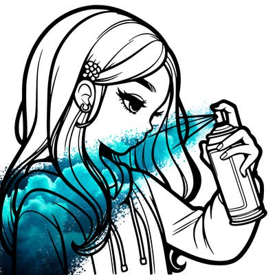 a realistic girl spray painting