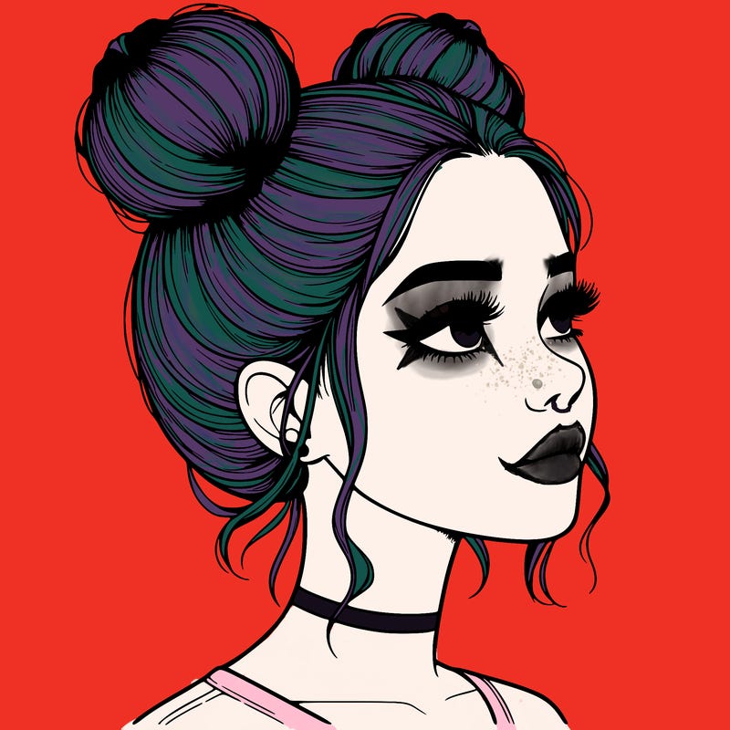 realistic girl with buns on the top of her head