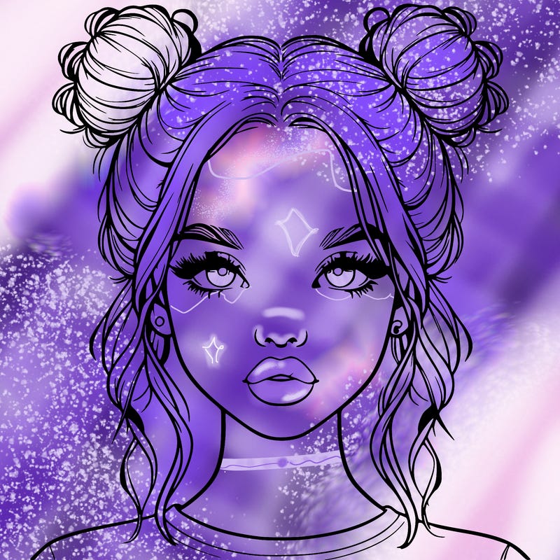 realistic girl with two buns in hair and lips