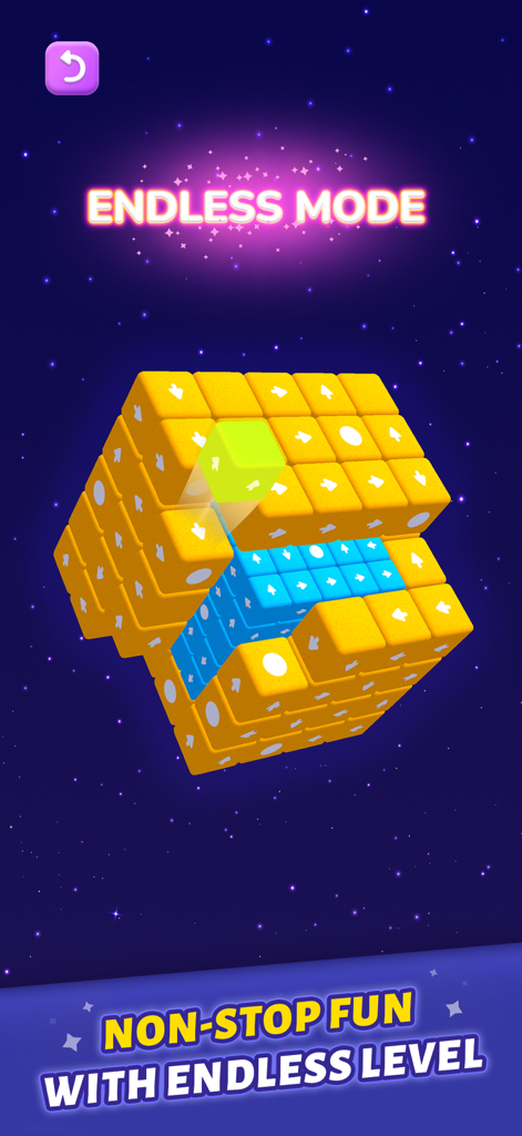 Block Away - Tap Out Puzzle - Gameplay en mode sans fin de Block Away Tap Out Puzzle montrant une structure de blocs 3D.