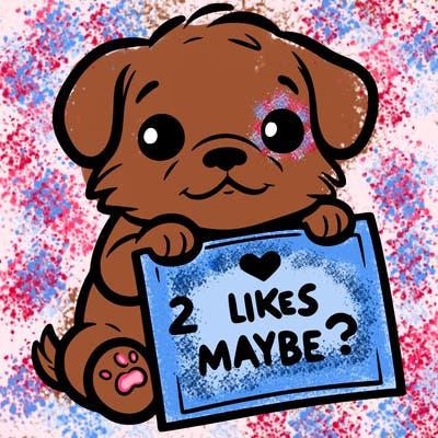 a puppy holding a sign that says 2 likes maybe?