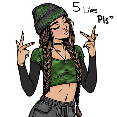 realistic teenage girl with braids and a beanie and crop top doing 🫶🏼