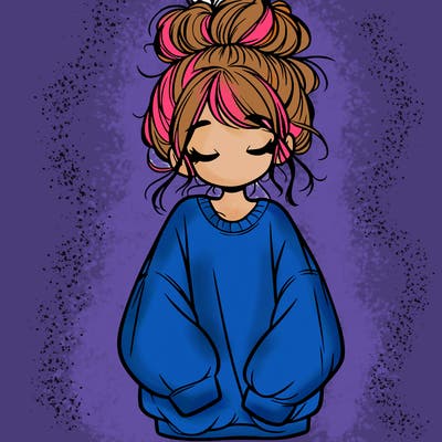 girl with baggy sweatshirt and messy bun