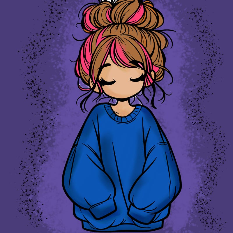 girl with baggy sweatshirt and messy bun