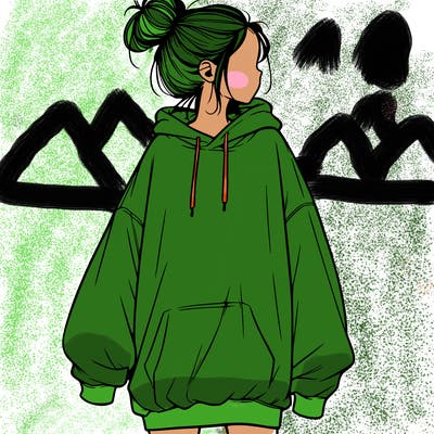 realistic girl with a oversized sweatshirt on and a bun