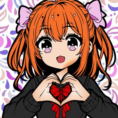 a cute anime girl making a heart with her hands