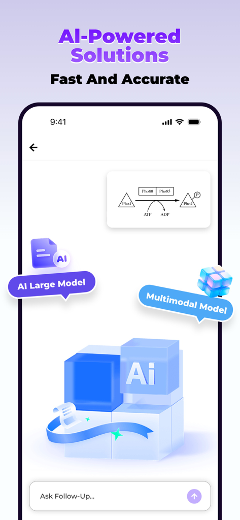 Pantalla de la aplicación Mathos AI mostrando soluciones impulsadas por IA para un diagrama científico con explicaciones paso a paso