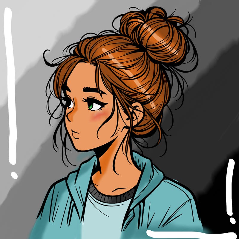 realistic teenage girl with a messy bun