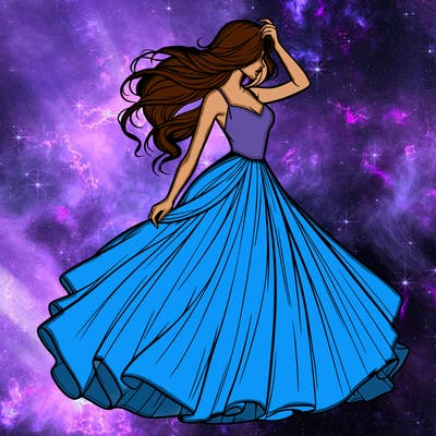 realistic woman with dress flowing in the wind