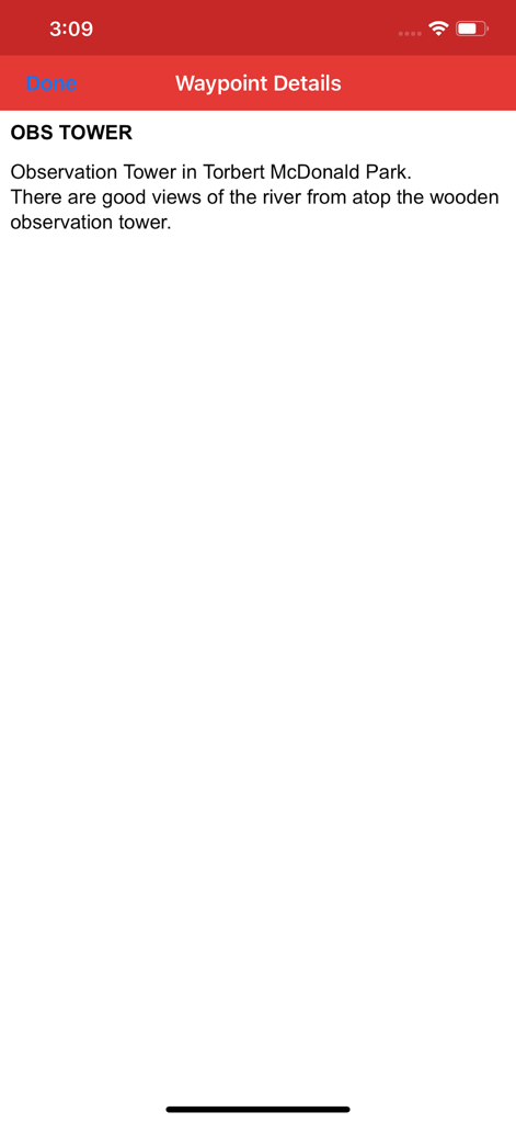 Gpx Viewer-Gpx Converter app - Waypoint details screen in the Gpx Viewer app showing location information for an observation tower.