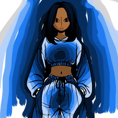 realistic girl faceless with baggy pants and a crop top