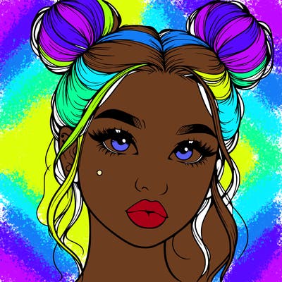 realistic girl with two buns on her hair and lips