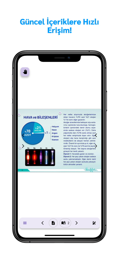 Okyanus Mobil Kütüphane - La aplicación Okyanus Mobil Kutuphane muestra una lección de ciencias sobre los componentes del aire