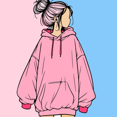 realistic girl with a oversized sweatshirt on and a bun