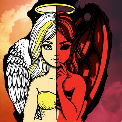 realistic angel half demon