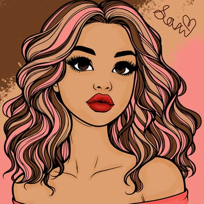 realistic girl with wavy hair and lips