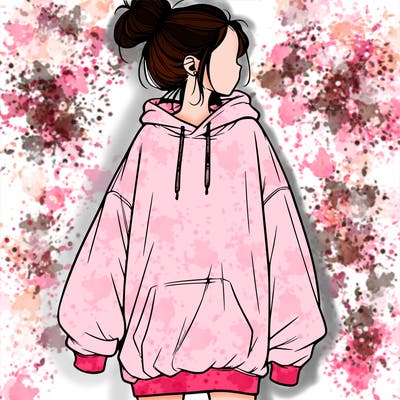 realistic girl with a oversized sweatshirt on and a bun
