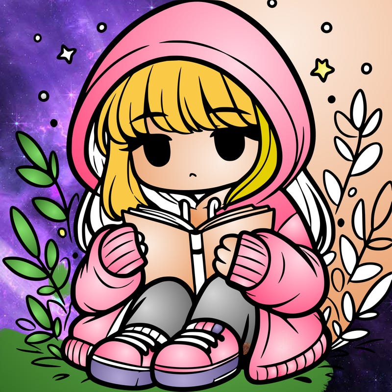 girl in oversized hoodie reading a book