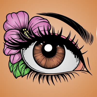 realistic eye with flower