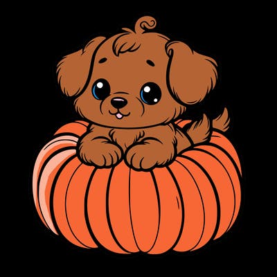 cute little puppy in a pumpkin