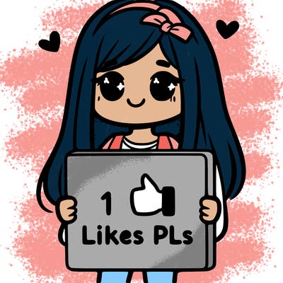 girl holding a sign saying 10 likes pls