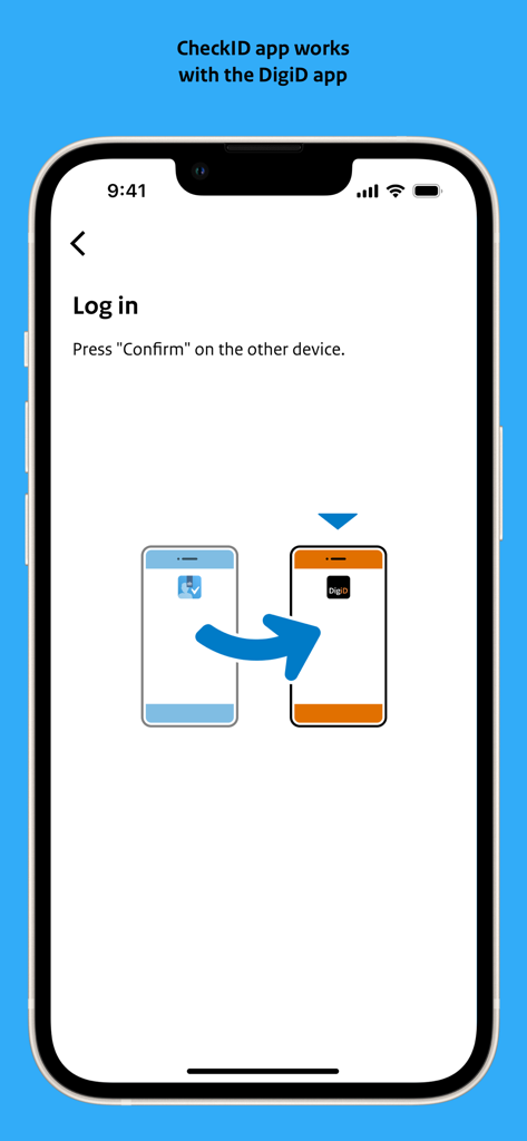 CheckID app login screen explaining how to connect with the DigiD app on another device
