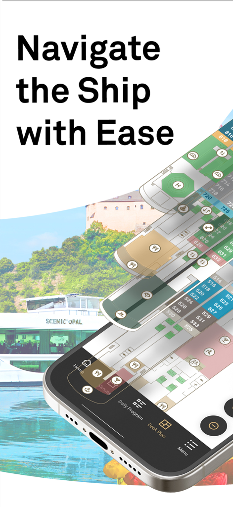 Scenic Luxury Cruises - Digital deck plan on a smartphone screen for navigating a Scenic Luxury Cruises ship.