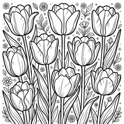 Unleash your artistic flair with this delightful Darwin Hybrid Tulips coloring page, perfect for adults and teens. Dive into a world of floral beauty and bring these strong, vibrant blooms to life with your unique color palette.