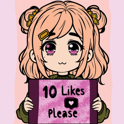 a girl with a sign saying 10 likes please