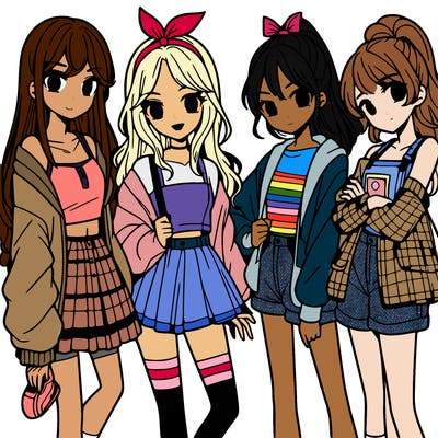 teen manga girls group of 4