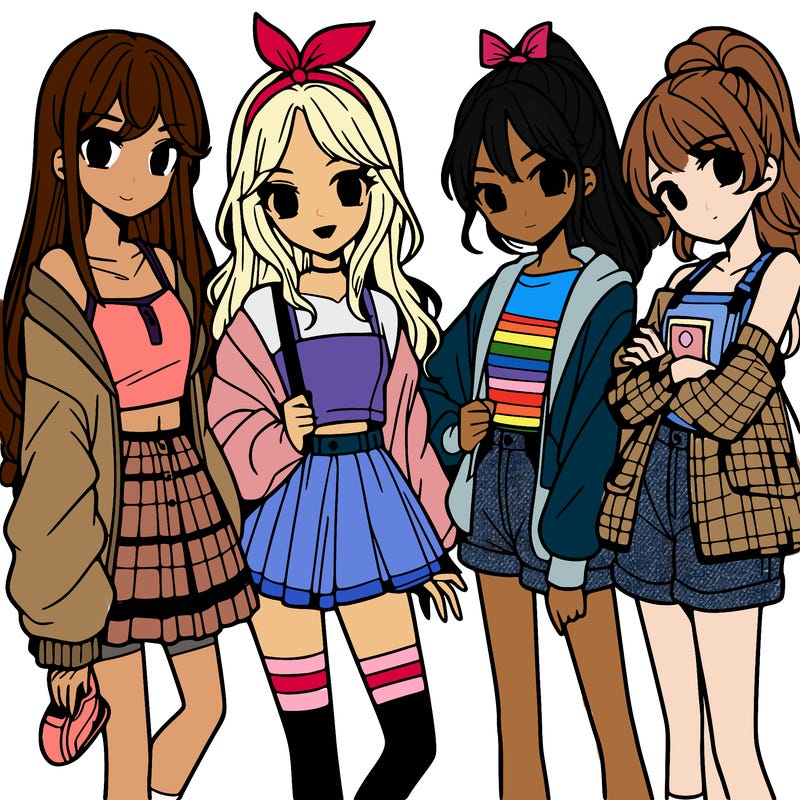 teen manga girls group of 4