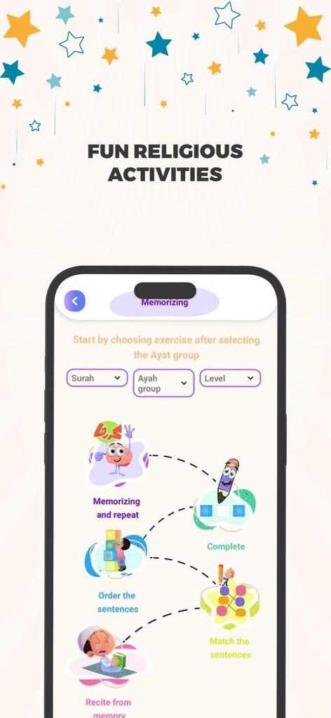 Yassarnah | يسرناه - Yassarnah app interface featuring fun religious activities for kids to learn and memorize the Quran