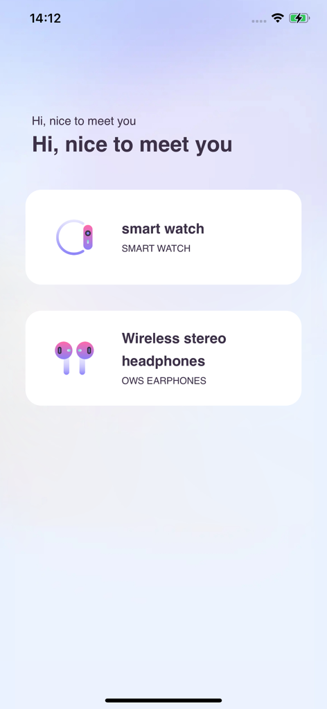 TechWear - TechWear app onboarding page showing options to connect a smart watch or wireless headphones
