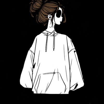 realistic girl with a oversized sweatshirt on and a bun