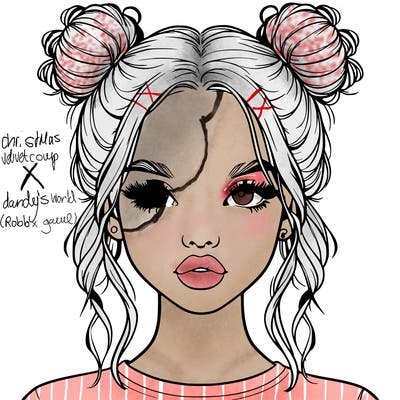 realistic girl with two buns in hair and lips