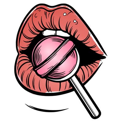 lips chewing lollipop