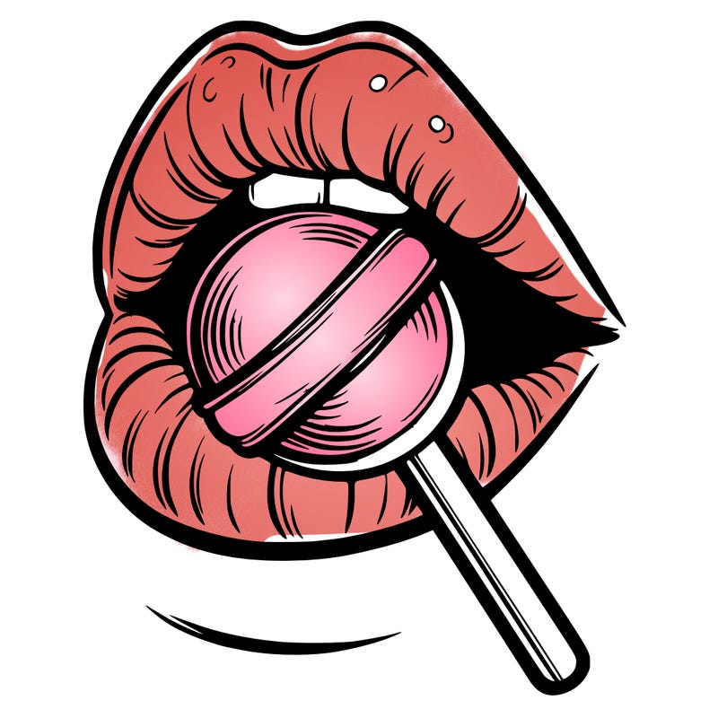 lips chewing lollipop