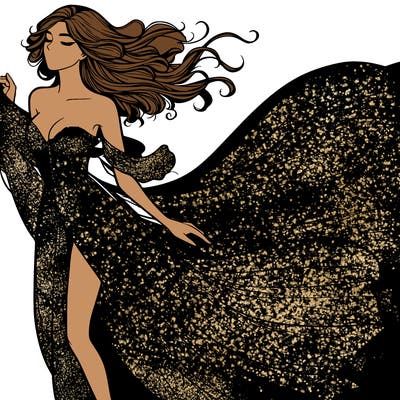 realistic woman in dress flowing the the wind