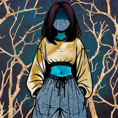 realistic girl faceless with baggy pants and a crop top