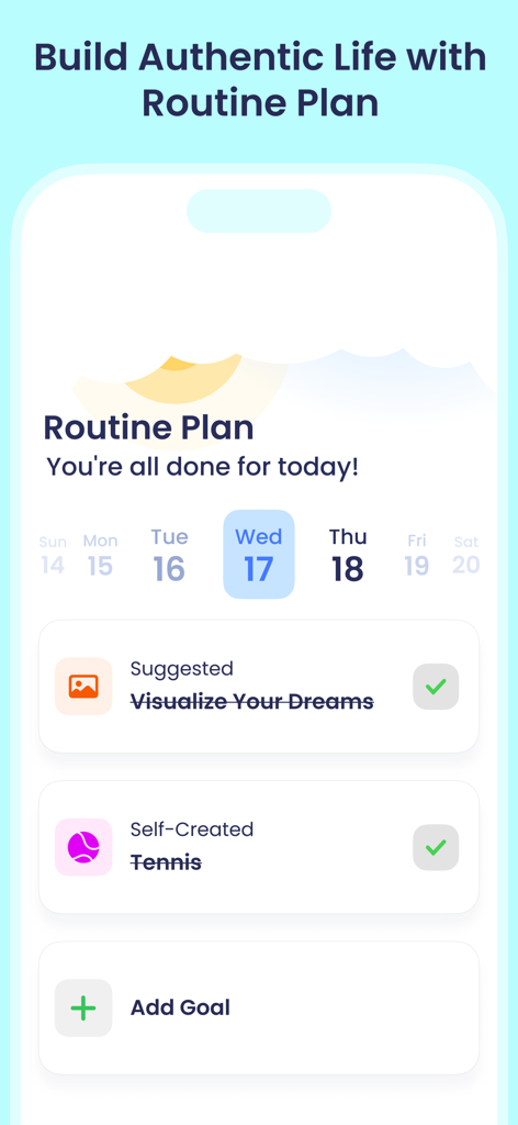Breeze app routine plan interface showing completed daily habits and goals.